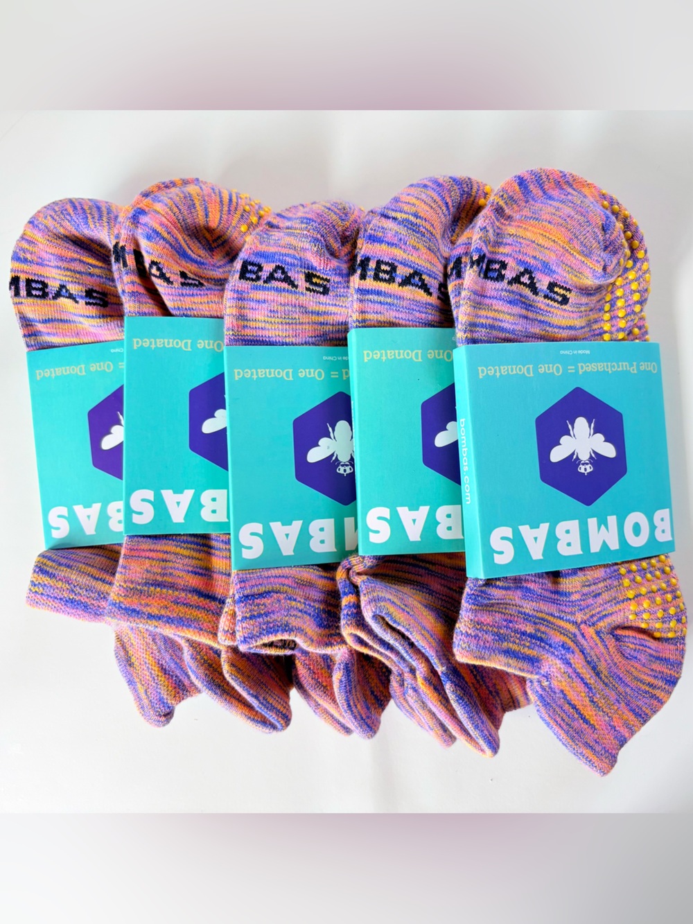 Bombas Women’s No Show Grip Socks Purple Pink Non Slip Yoga Pilates Socks 5-Pack